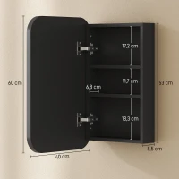 HOMCOM Spiegelschrank Bad, Badezimmerschrank mit Spiegel, Hängeschrank mit Verstellbarem Regal, 40 x 10 x 60 cm, Schwarz(m-3)