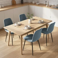HOMCOM Set 4 Sedie per Cucina Imbottite, in Tessuto Effetto Velluto e Acciaio, 45x54x87 cm, Azzurro(m-10)