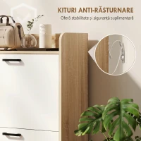 HOMCOM Dulap Slim pentru Pantofi cu 2 Sertare Rabatabile și 3 Compartimente, Capacitate 15 Perechi, 83x24x90,5 cm, Lemn și Alb(m-7)