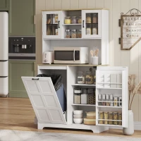 HOMCOM 175cm Tall Kitchen Cabinet, Kitchen Cupboard with Rubbish Bin Cabinet, 3 Door Shelves and 2 Acrylic Doors, White(m-2)