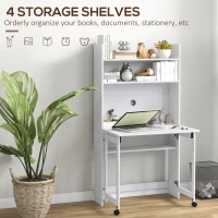 HOMCOM Foldable Desktop, Computer Desk with Storage Shelves, 80 x 69 x 155 cm, White(m-5)