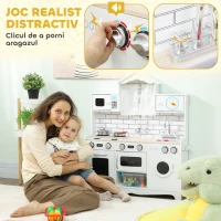 AIYAPLAY Bucătărie de Jucărie pentru Copii 3-6 Ani din Lemn cu Set de Accesorii, Chiuvetă și Butoane cu Sunete, Alb(m-4)