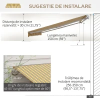 Outsunny Copertină de Soare Retractabilă pentru Exterior cu Brațe și Deschidere Manuală, 350x250 cm, Galben(m-8)