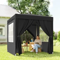 Outsunny Faltpavillon, Bierzelt, 4 abnehmbare Seitenwände, 2 Fenster, Metallrahmen, 2 x 2m, Schwarz(m-9)