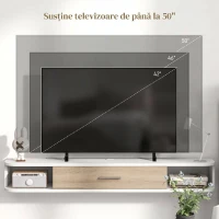 HOMCOM，Suport TV，Cu 2 Rafturi Deschise și Dulap cu Ușă Rabatabilă，MDF，120cm x 26cm x 16cm，Alb, gri(m-6)