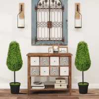 HOMCOM 2er Set Künstliche Buchsbaum 90cm Kunstpflanze in Tränenform, Plastik Künstliche Pflanzen im Topf Moderne Dekoration(m-10)