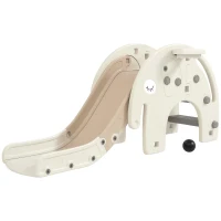 AIYAPLAY Tobogan pentru Copii de Interior 3în1 cu Coș de Baschet și Design de Elefant, Vârsta 1-3 Ani, Alb Crem(m-11)