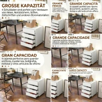 HOMCOM Comodă de Birou cu 4 Sertare și Roți cu Frână din MDF, 46x40x65 cm, Alb(m-4)