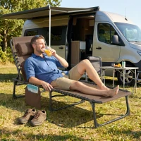 Outsunny Liegestuhl, Zusammenklappbare Liege mit Nackenkissen, Stahlrahmen, Netzstoffbezug, 120 kg Belastbarkeit, Braun(m-8)