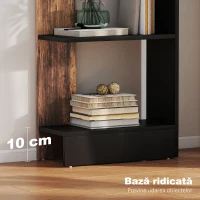 HOMCOM Bibliotecă Modernă Economisitoare de Spațiu cu 5 Rafturi din Lemn, 45x21x170 cm, Maro și Negru(m-5)