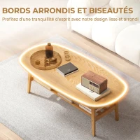 HOMCOM Table Basse à 2 Niveaux, Table de Salon Moderne avec Étagère Inférieure Ouverte et Pieds en Bois d'Hévéa, Bois Naturel(m-6)