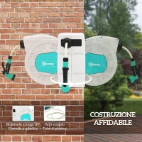 Outsunny Avvolgitubo da Giardino Retrattile con Tubo dell'Acqua 25+2 m e 7 Getti per Irrigazione, Verde e Grigio Chiaro(m-5)