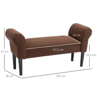 HOMCOM Banc Banquette Design Contemporain accoudoirs courbés Grand Confort 102L x 36l x 51H cm Marron(m-3)