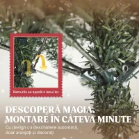 HOMCOM Brad de Crăciun Înalt de 210 cm pentru Interior cu 928 de Ramuri, Conuri și Fructe Roșii, Bază din Metal, Verde(m-6)