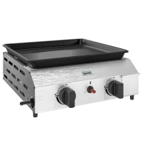 Outsunny Gasgrill 8000BTU/2,4 KW Grillwagen inkl 2 Edelstahl-Brenner Druckminderer 44 x 44,5 x 19 cm Silber+Schwarz(m-1)