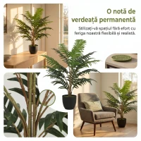 HOMCOM Plantă Artificială de Ferigă cu 20 de Frunze din PEVA, Ramuri Flexibile, Ghiveci Negru din PP și Ciment, Verde(m-5)