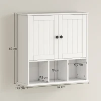 HOMCOM Armoire murale de salle de bain, meuble de rangement avec 2 portes, étagère réglable et compartiments ouverts, blanc(m-3)