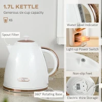 HOMCOM 1.7L 3000W Fast Boil Kettle & 4 Slice Toaster Set, Kettle and Toaster Set with 7 Browning Controls, Crumb Tray, White(m-4)