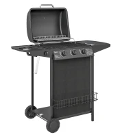 Outsunny Barbecue gaz 3+1 brûleurs en acier, puissance 9,5 kW, barbecue de jardin table latérale, 108 x 54 x 97 cm, noir(m-1)