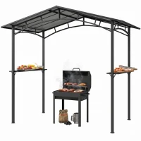 Outsunny 246 x 149cm Outdoor BBQ Protective Gazebo Tent Aluminium Steel Frame w/ 2 Shelves Hardtop Roof Canopy Ground Stakes Safe Cooking(m-9)