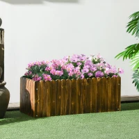 Outsunny Jardinera de Madera Rectangular con Orificio de Drenaje y Tela no Tejida para Plantas Flores 80x30x30 cm Marrón(m-10)