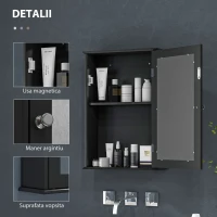 kleankin Dulap de Baie Suspendat cu Oglindă și Ușă cu Închidere Magnetică, 41x14x60 cm, Negru(m-6)