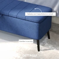 HOMCOM Panca Contenitore Pouf Poggiapiedi Imbottito, 102x40x44 cm, Blu Scuro(m-5)