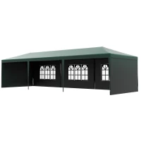 Outsunny 9 x 3 m Party Tent Gazebo Marquee Outdoor Patio Canopy Shelter with Windows and Side Panels Dark Green(m-10)