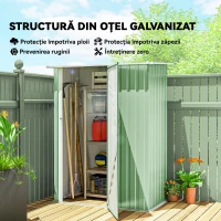 Outsunny Magazie pentru unelte din metal cu acoperiș înclinat și ușă cu încuietoare, 142x86x189 cm, verde deschis(m-4)