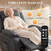 HOMCOM Riser and Recliner Chair with Vibration Massage, PU Leather Power Lift Chair for Elderly, Dark Grey(m-5)