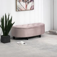 HOMCOM Semi-Circle Ottoman Storage Bench, Bed End Bench, Tufted Upholstered Window Seat Footrest Stool with Rubberwood Legs for Bedroom & Entryway, 120 x 46 x 42 cm, Pink(m-10)
