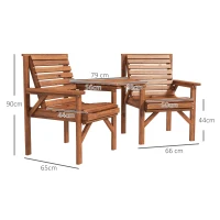 Outsunny Bistro-Set 3-teilig aus Holz Wetterfest Gartenmöbel Set mit Lamellendesign Sonnenschirmloch Verkohlt(m-3)