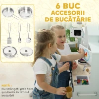 AIYAPLAY Bucătărie de Jucărie pentru Copii 3-6 Ani din Lemn cu Set de Accesorii, Chiuvetă și Butoane cu Sunete, Alb(m-6)