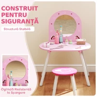 AIYAPLAY Set măsuță de toaletă pentru fetițe 3-6 ani, cu scaun, oglindă incasabilă, model cu inimioare, roz(m-6)