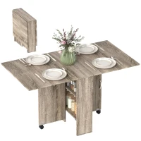 HOMCOM Masă Extensibilă cu 2 Rafturi Inferioare pentru Max 6 Persoane, din Lemn 140x75x74 cm, Gri(m-11)