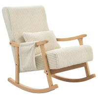 HOMCOM Poltrona Baloiço Moderna em Veludo Cotelê com Apoio para os Braços Almofada Lombar e Bolso Poltrona de Amamentação 65x90x98 cm Bege(m-11)