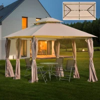 Outsunny Gazebo da Giardino 3x4m con Pareti Rimovibili, Pannelli Solari e Luci a LED, Cachi(m-10)