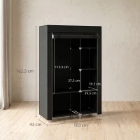 HOMCOM Fabric Wardrobe, Portable Wardrobe with 6 Shelves, 1 Hanging Rail, Foldable Closets, 103 x 43 x 162.5 cm, Black(m-3)