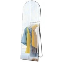 HOMCOM Espejo de Pie Cuerpo Entero Arqueado 150x50 cm Independiente Apoyado y de Pared Sin Marco Negro(m-11)