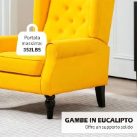 HOMCOM Poltrona Camera da Letto in Stile Francese con Ampia Seduta e Gambe in Legno per Soggiorno e Ufficio, Giallo(m-7)