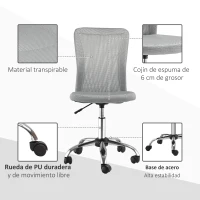 Vinsetto Silla de Escritorio Giratoria sin Brazos Silla de Malla con Altura Ajustable Carga 100 kg 43x58x90-100 cm Gris(m-4)