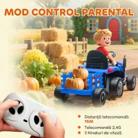 AIYAPLAY 2 în 1 Tractor Electric pentru Copii 3-8 Ani cu Remorcă Detașabilă, Telecomandă, Muzică, Lumini, Albastru(m-6)