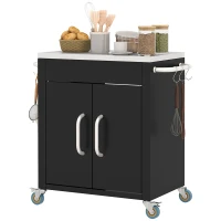 HOMCOM Cărucior de Bucătărie din Oțel Inoxidabil cu Dulap Contenitor și 6 Cârlige, 86x50x86,5 cm, Negru(m-12)