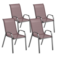 Outsunny Set 4 Sedie da Giardino Impilabili con Braccioli Curvi, in Acciaio e Tessuto Traspirante, 54x71x93 cm, Marrone