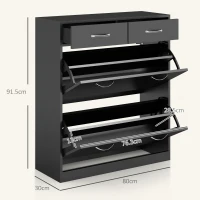HOMCOM Dulap pantofi pentru 12 perechi cu 2 rafturi interioare ajustabile și 2 sertare, din lemn, 80x30x91.5 cm, negru(m-3)