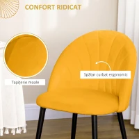 HOMCOM Set 2 Scaune de Bucătărie, Design Nordic, din Metal și Țesătură cu Aspect Catifea, 52x54x79 cm, Galben și Negru,(m-7)
