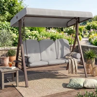 Outsunny 3 Seater Canopy Swing Chair, Outdoor Garden Swing Seat with Adjustable Canopy, Cushions and Cup Trays, Steel Frame, Light Grey(m-9)