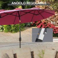 Outsunny Ombrellone da Giardino Doppio Inclinabile con Apertura a Manovella, 295x152x222cm, Rosso(m-4)