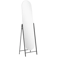 HOMCOM Espejo de Cuerpo Entero Arqueado 160x40 cm sin Marco Soporte de Metal Espejo de Pie o Apoyado en la Pared Negro(m-1)
