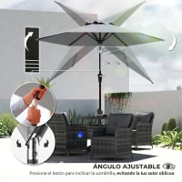 Outsunny Sombrilla de Jardín Ø230x216 cm con Apertura Manual Ángulo Ajustable e Impermeable para Terraza Piscina Gris(m-5)